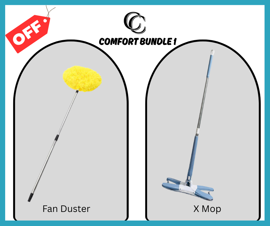 Comfort Clean Fan Duster with Stainless Steel Handle & Aurora X-Shape Rotating Microfiber Floor Mop