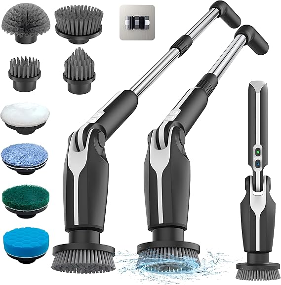 Electric Spin Scrubber, Electric Cleaning Brush with 8 Replaceable Brush Heads
