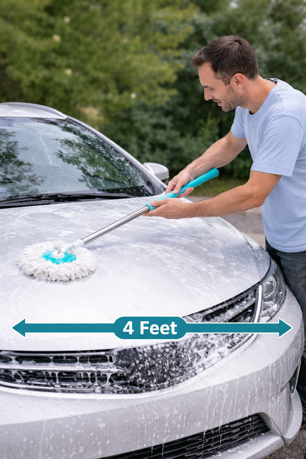 Extendable 4 feet Handle Car Wash Mop with Microfiber Head– Easy & Scratch-Free Cleaning