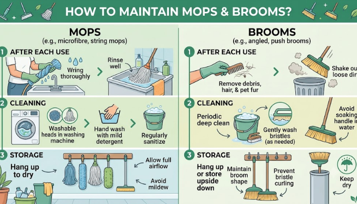 How to Maintain Mops and Brooms