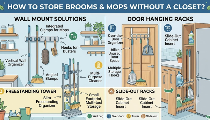 How to Store Brooms and Mops Without a Closet